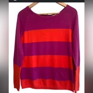 Loft Sweater Women’s Medium Color Block Orange/Purple Zip Back with front pocket